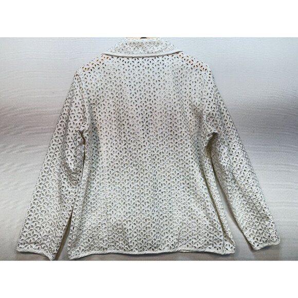 Susan Graver Style Womens Eyelet 3-Button Blazer Jacket Sze M White Boho Summer - Picture 8 of 12